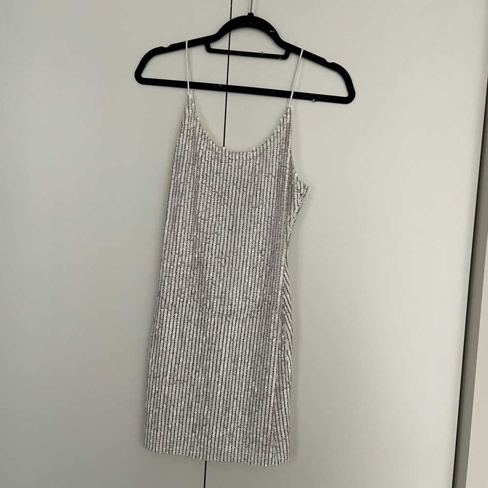Elegant Silver Striped Dress